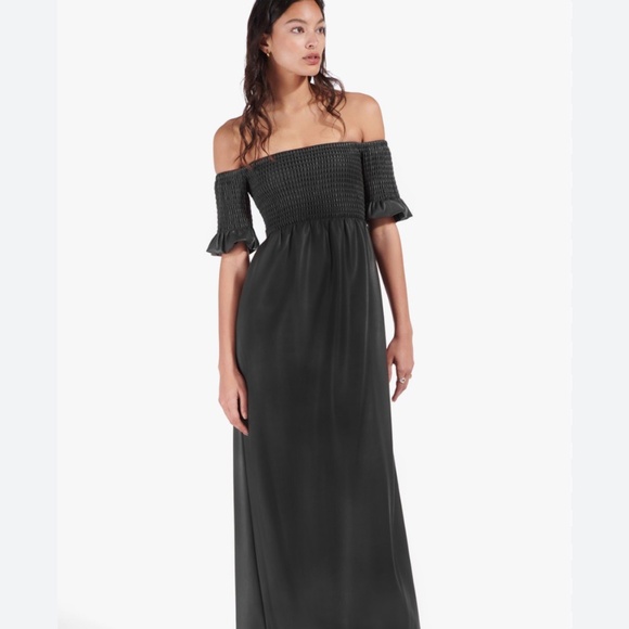 NWT Staud Mae Black Vegan Leather Off-the-Shoulder Maxi Dress - Picture 7 of 7
